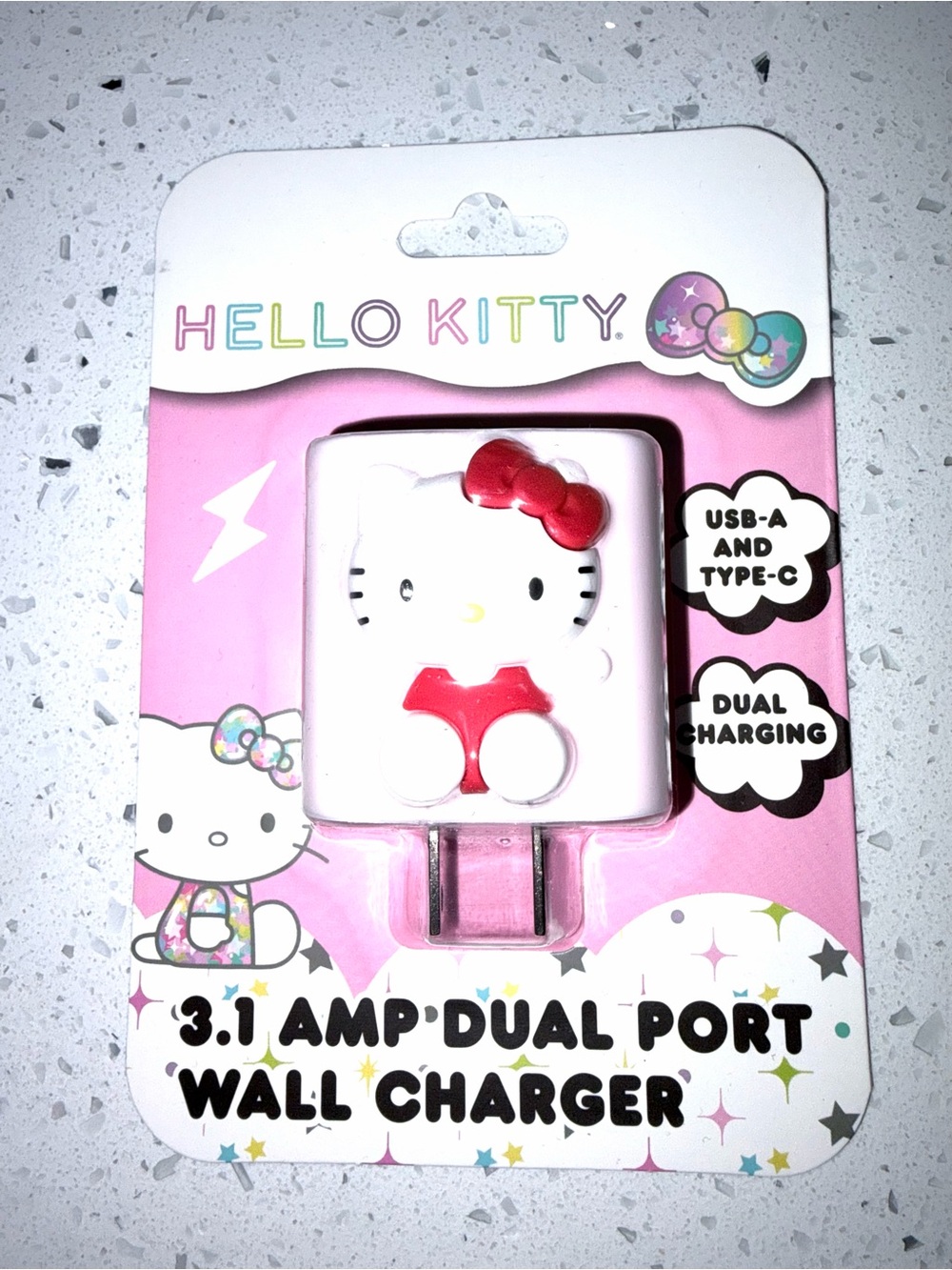 Hello Kitty White & Pink Dual-Port USB-A + Type-C Wall Charger